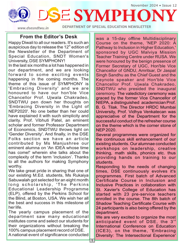 Dse Newsletter Symphony Pdf Social Exclusion Gender