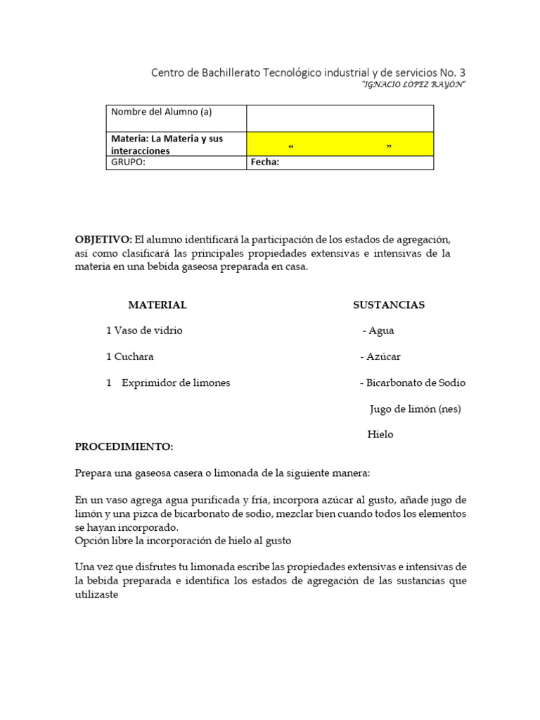 Práctica Casera - Composición de La Materia - La Materia y Sus Interacc ...