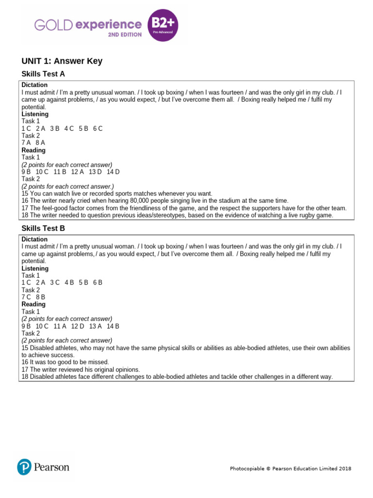 Unit 1 Skills Test A Answer Key | PDF