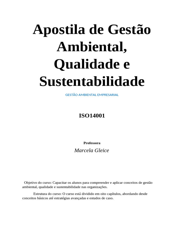 Gestão Ambiental e Sustentabilidade | PDF | Gestão de recursos ...