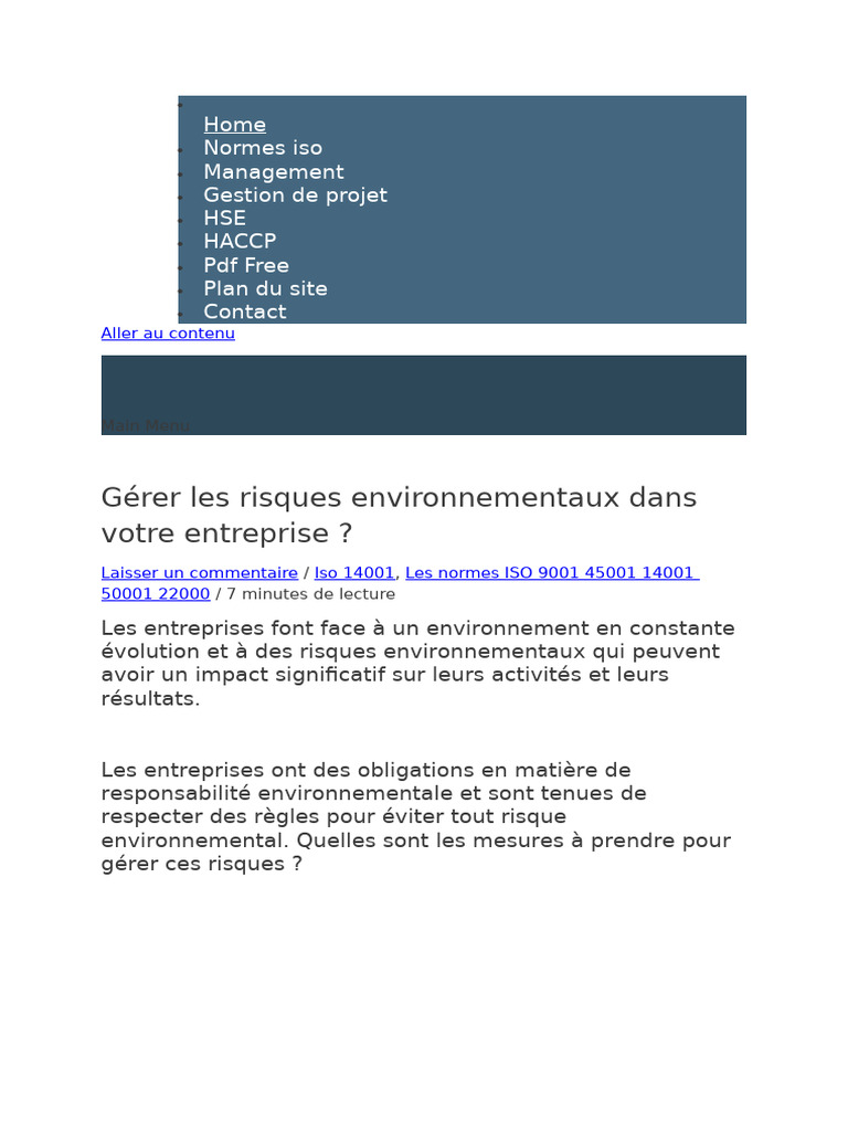 Gestion des risques environnementaux | PDF | Environnement naturel | Risque