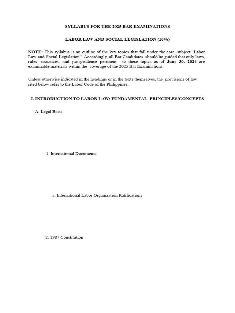 2025 Bar Syllabus - Labor Law and Social Legislation | PDF | Labour Law ...