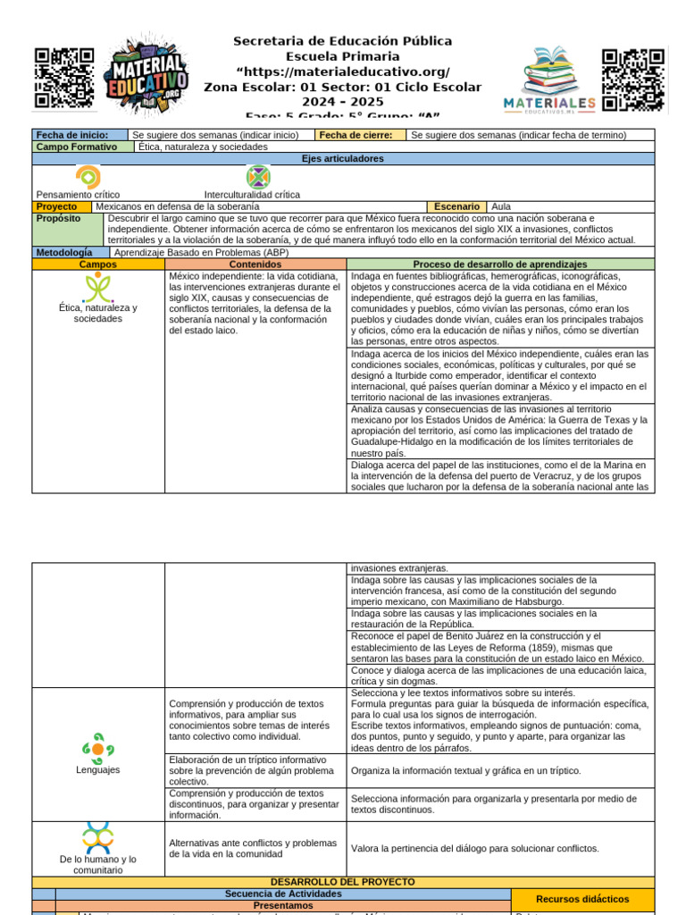 Proyecto5toGradoSemana06 Mexicanos en Defensa de La Soberanía | PDF ...