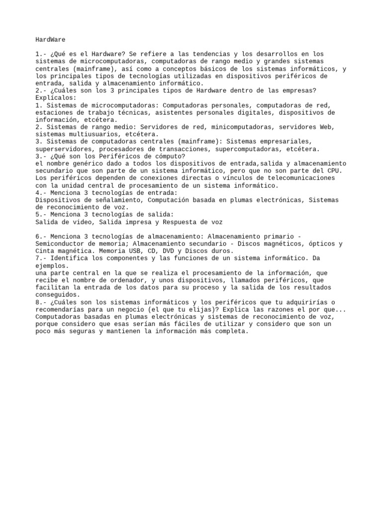 Tipos de Hardware y Periféricos Esenciales | PDF