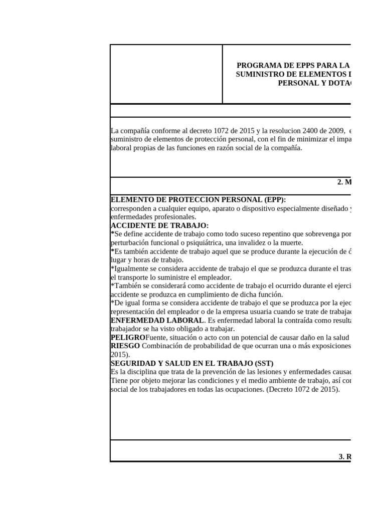 Programa de EPP para Seguridad Laboral | PDF | Las condiciones de ...
