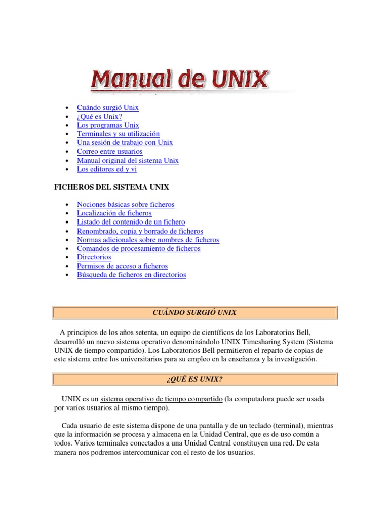 Manual de Unix | PDF | Archivo de computadora | Interfaz de línea de ...