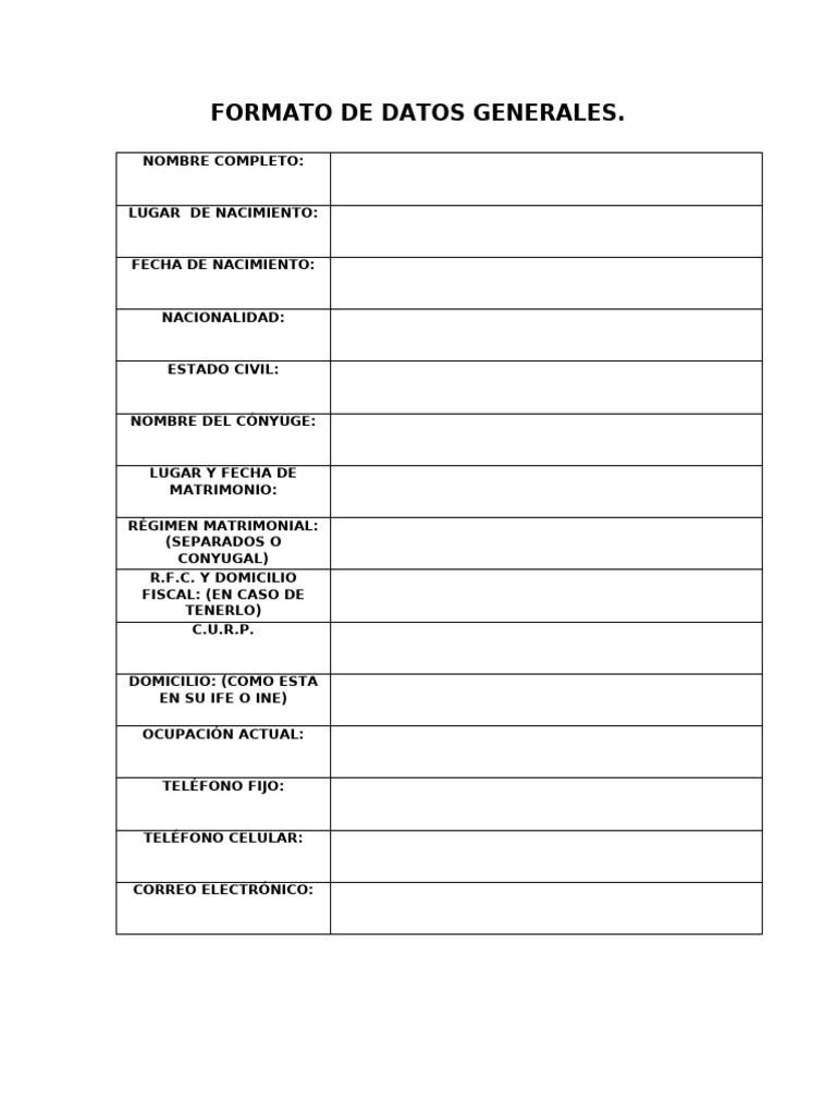 Formato de Datos Generales | PDF