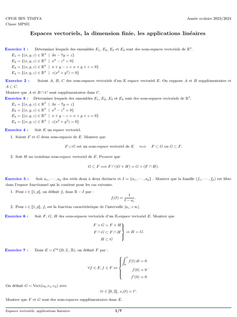 Sous-espaces vectoriels et applications linéaires | PDF | Base (algèbre ...