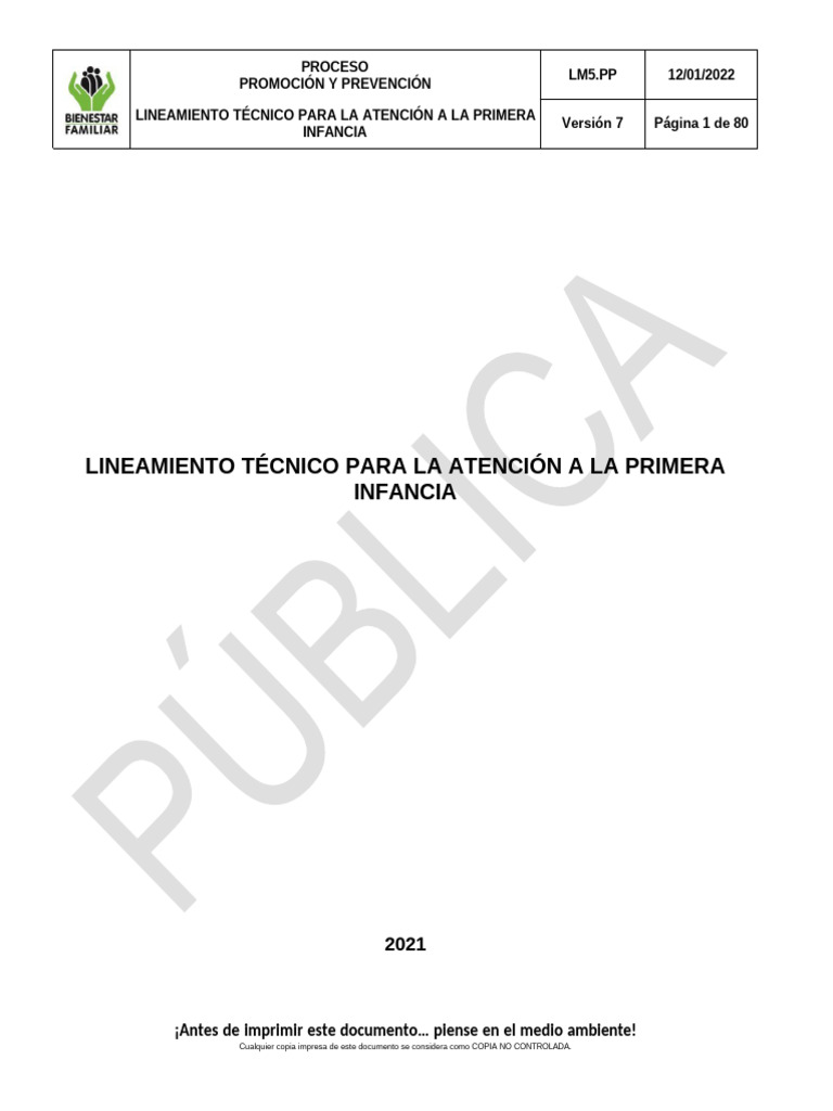 Lineamientos para Atención a la Primera Infancia | PDF | Educación de ...