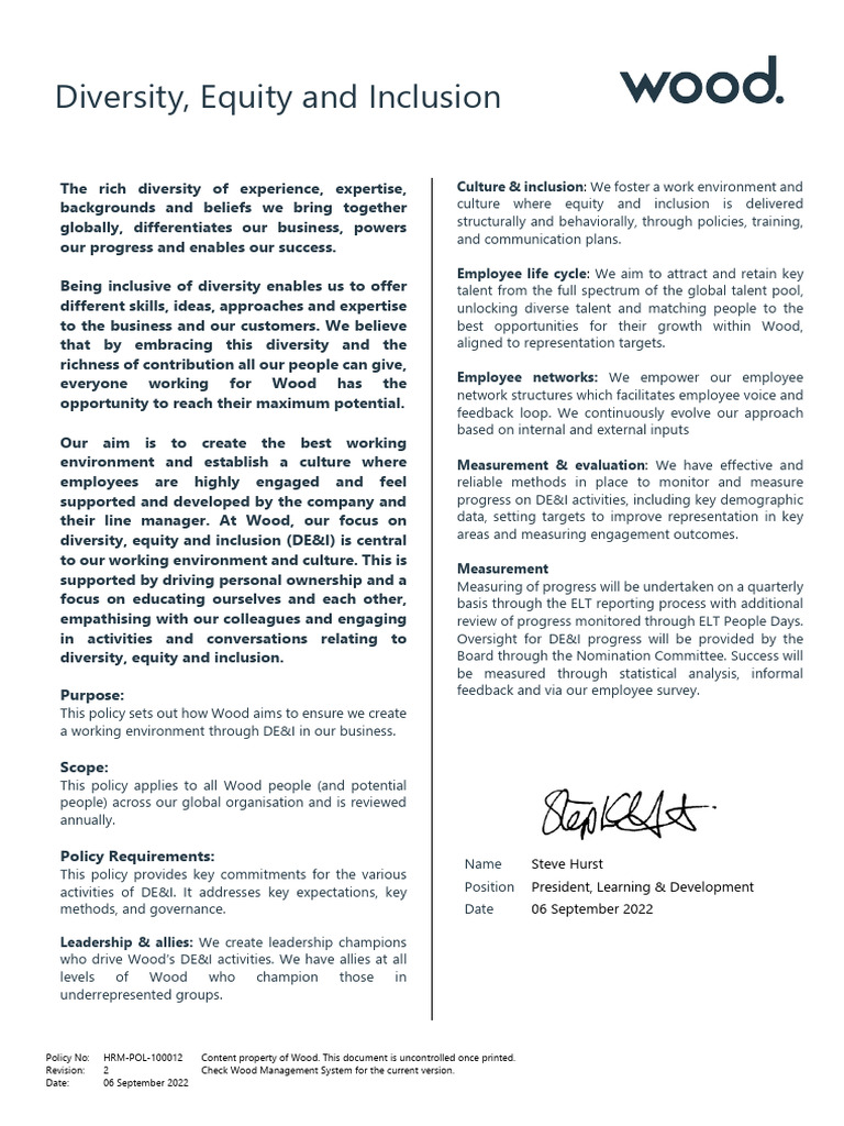 Wood 2022 Diversity, Equity and Inclusion | PDF | Employment | Policy