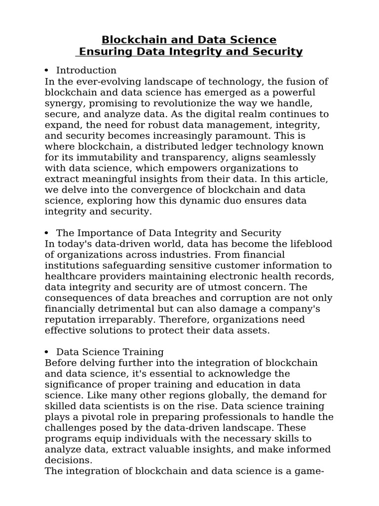 Blockchain and Data Science Ensuring Data Integrity and Security | PDF ...