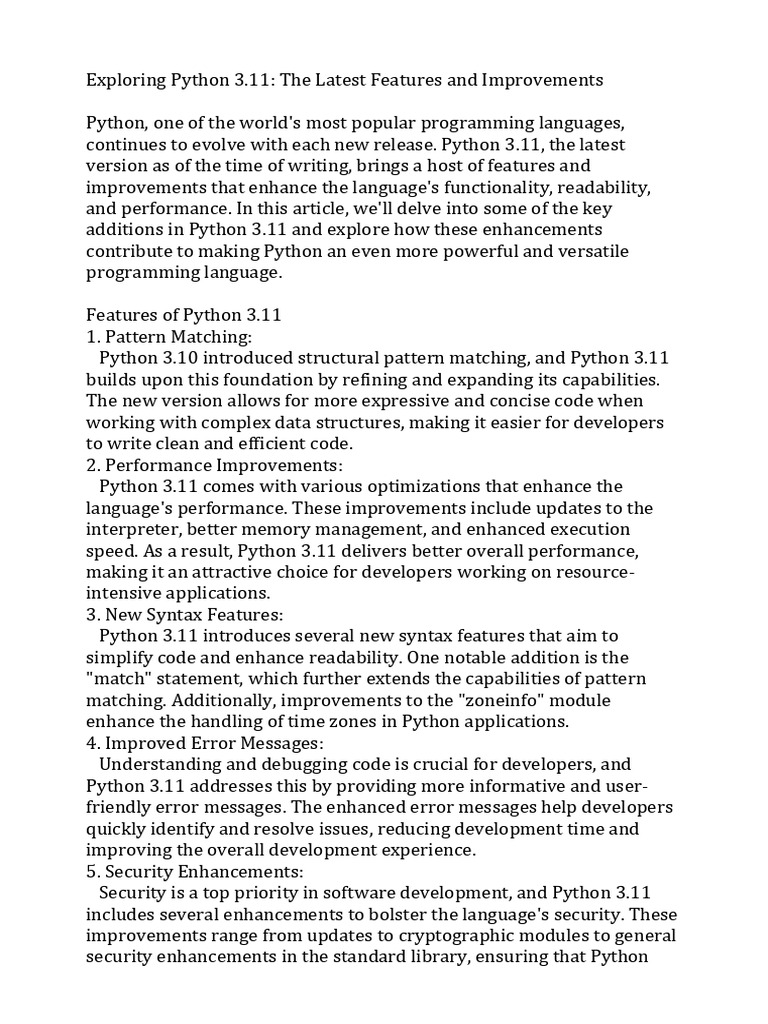 Exploring Python 3.11 The Latest Features and Improvements - Corrected ...