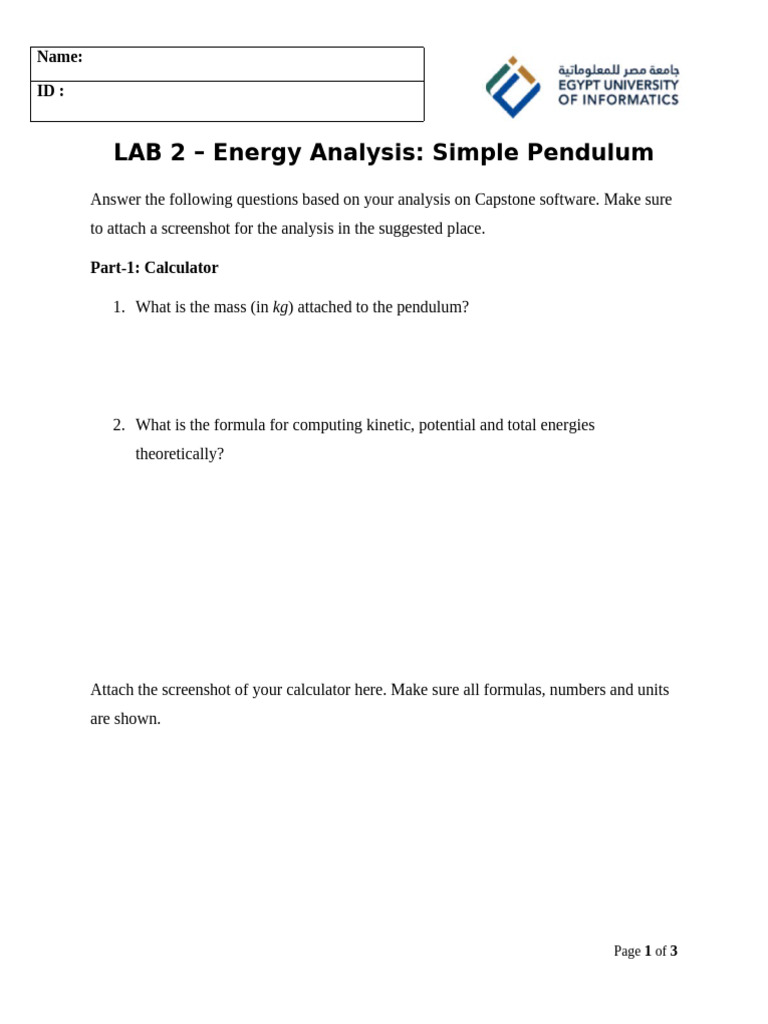 LAB+2 Energy Analysis Simple Pendulum | PDF