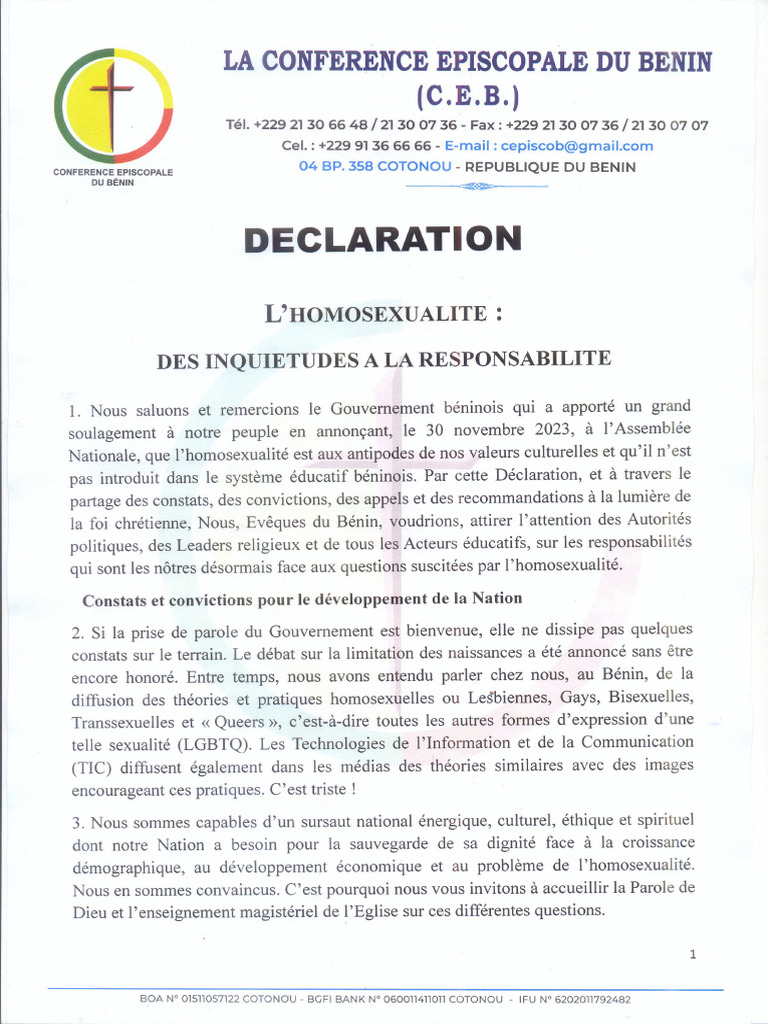Declaration Sur L'homosexualite | PDF