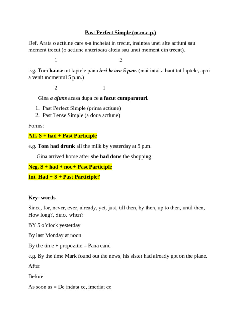 Past Perfect Simple | PDF