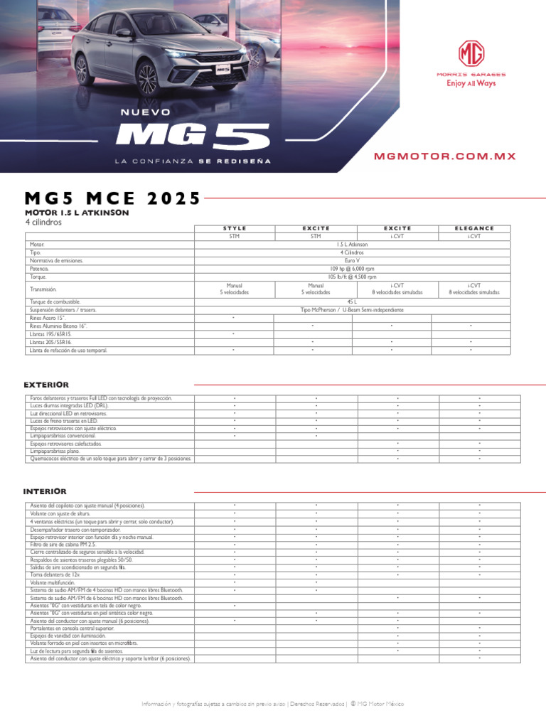 MG Mg5nuevo Ficha Tecnica | PDF | Sistema de freno antibloqueo ...