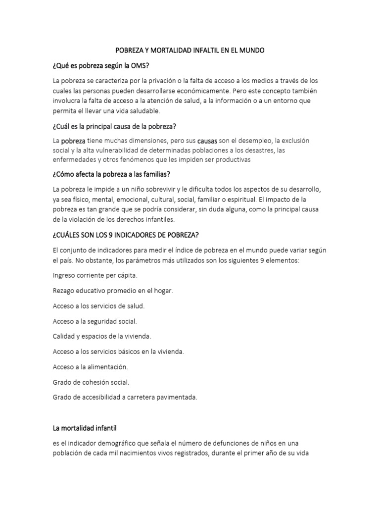 Pobreza y Mortalidad Infaltil en El Mundo | PDF | Pobreza | Pobreza e ...