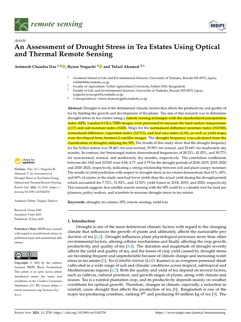 An Assessment of Drought Stress in Tea Estates Usi | PDF | Drought ...