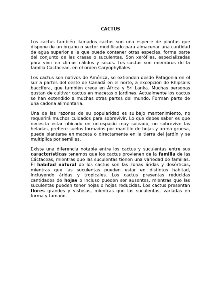 Características y cuidados de los cactus | PDF