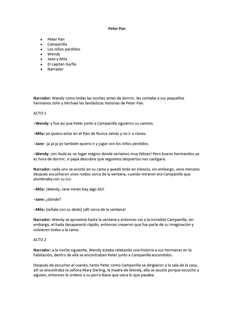Actividades sobre Peter Pan y Wendy | PDF | Peter Pan | Wendy Darling