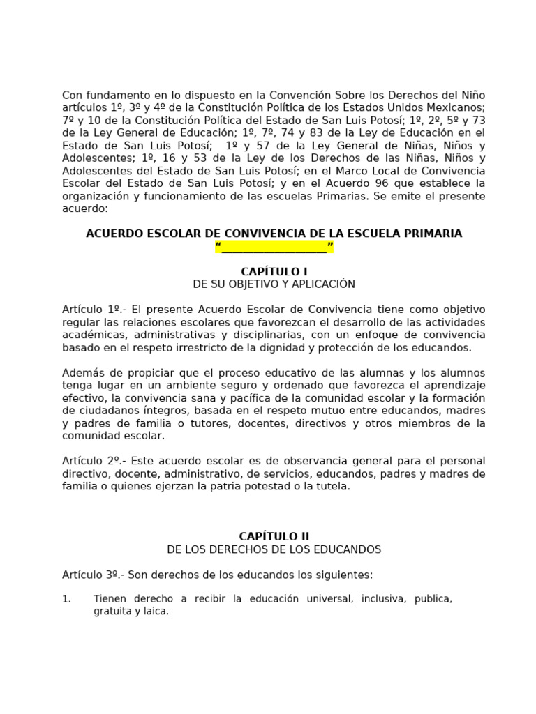 Acuerdo de Convivencia Escolar Primaria | PDF | Escuelas | Violencia