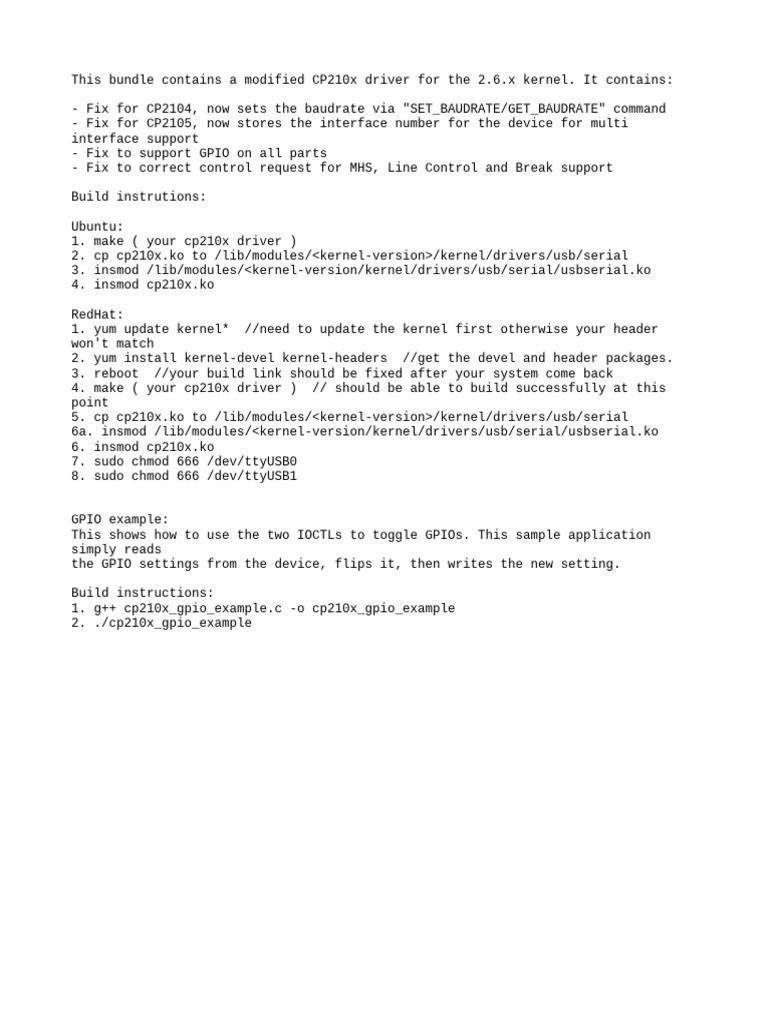Linux CP210x VCP 2.6.x Release Notes | PDF | Home & Garden | Technology ...