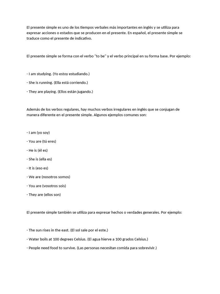 Uso del presente simple en inglés | PDF