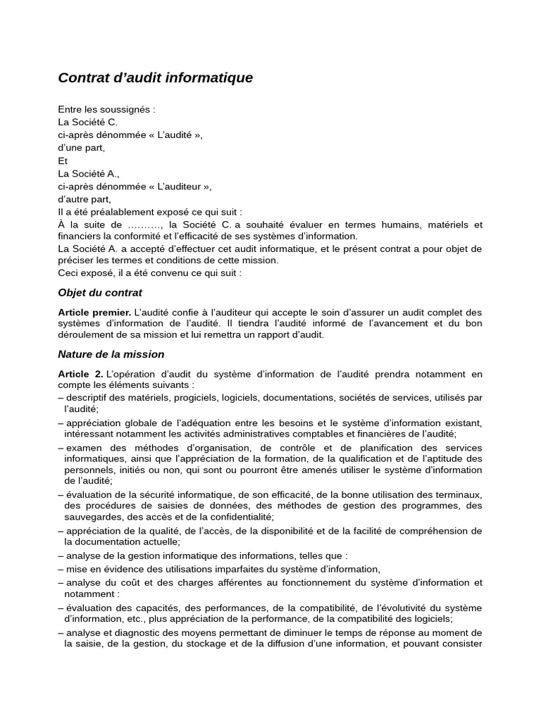 Modèle de contrat d'audit informatique | PDF | Audit | Informatique