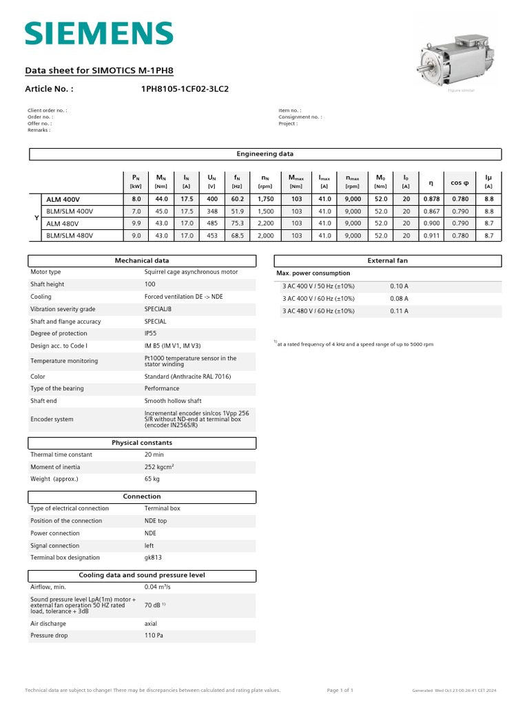 SIMOTICS M-1PH8 Data Sheet Overview | PDF | Electrical Engineering ...