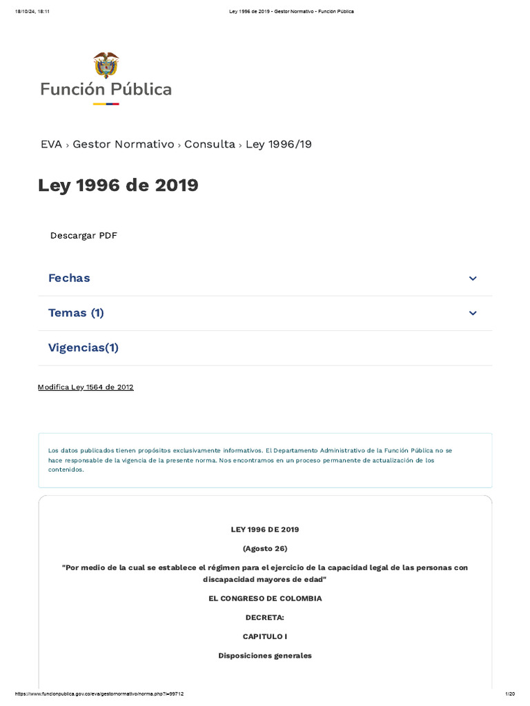 Ley 1996 de 2019 - Gestor Normativo - Función Pública | PDF | Invalidez ...