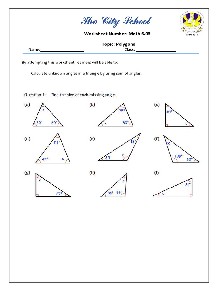 Polygons Worksheet for Class 6 | PDF | Teaching Methods & Materials