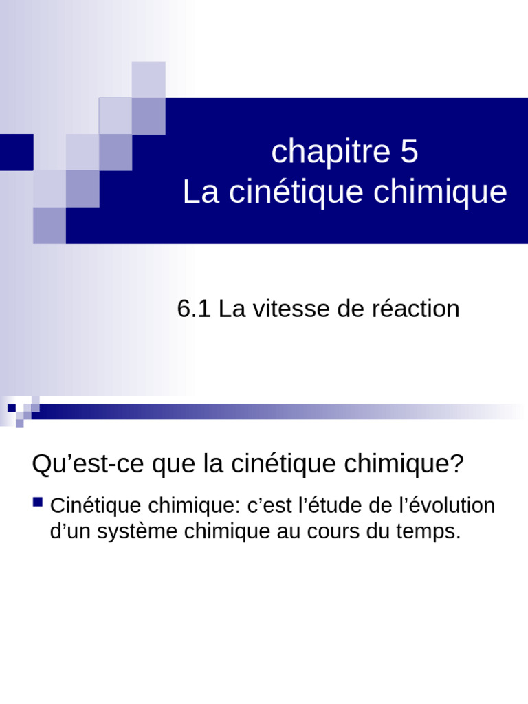Vitesse de Réaction en Cinétique Chimique | PDF | Cinétique chimique ...