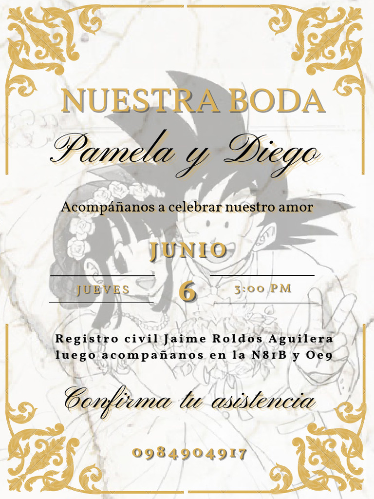 Tarjeta Invitación Boda Floral Dorado - Diego y Pamela | PDF | Cocina,  comidas y vino | Novela negra, policíaca y suspenso, image size:768x1024
