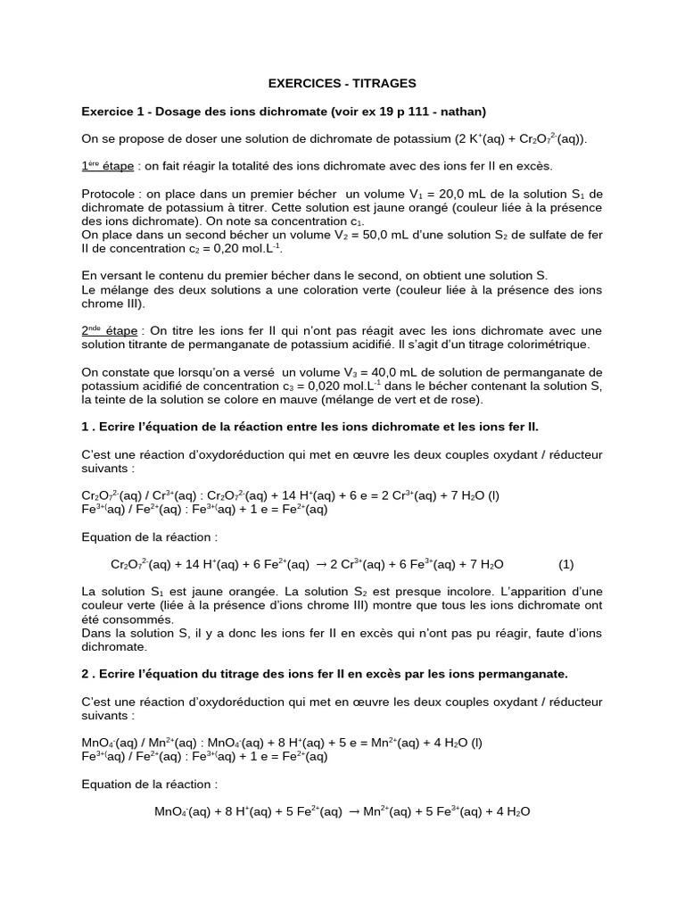 Dosage de solutions par titrage et conductimétrie | PDF | Titrage | Chimie
