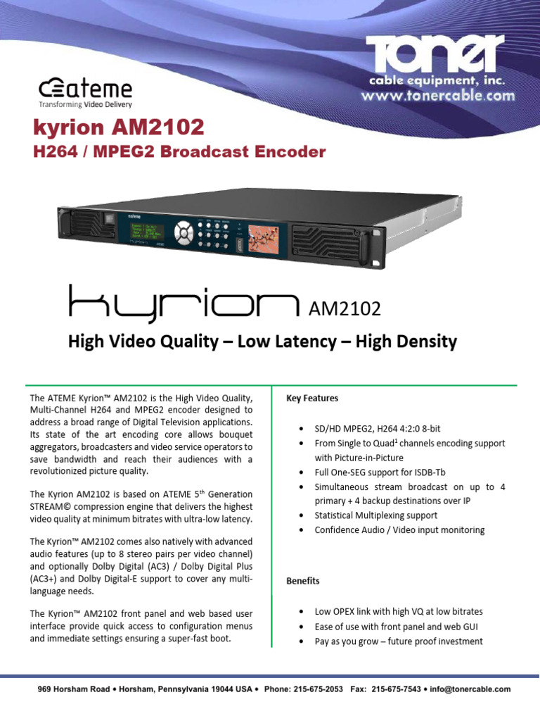 Ateme Kyrion AM2102 Broadcast Encoder | PDF | Data Compression | Video