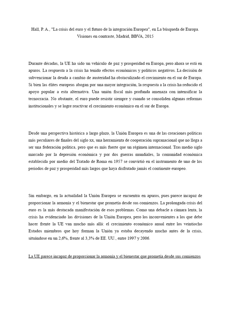 La Crisis Del Euro y El Futuro de La Integraciã N Europea | PDF ...