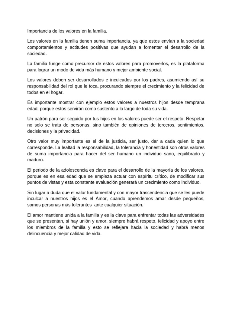 Importancia de Los Valores en La Familia | PDF