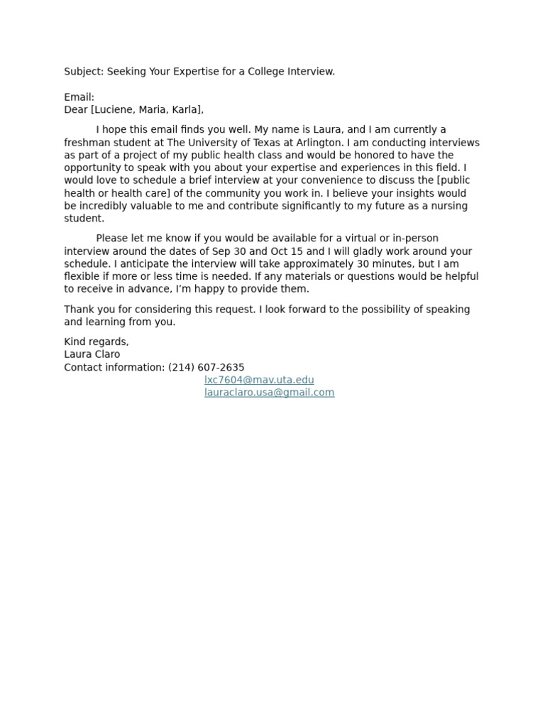 Email Interviewee Template | PDF | Wellness