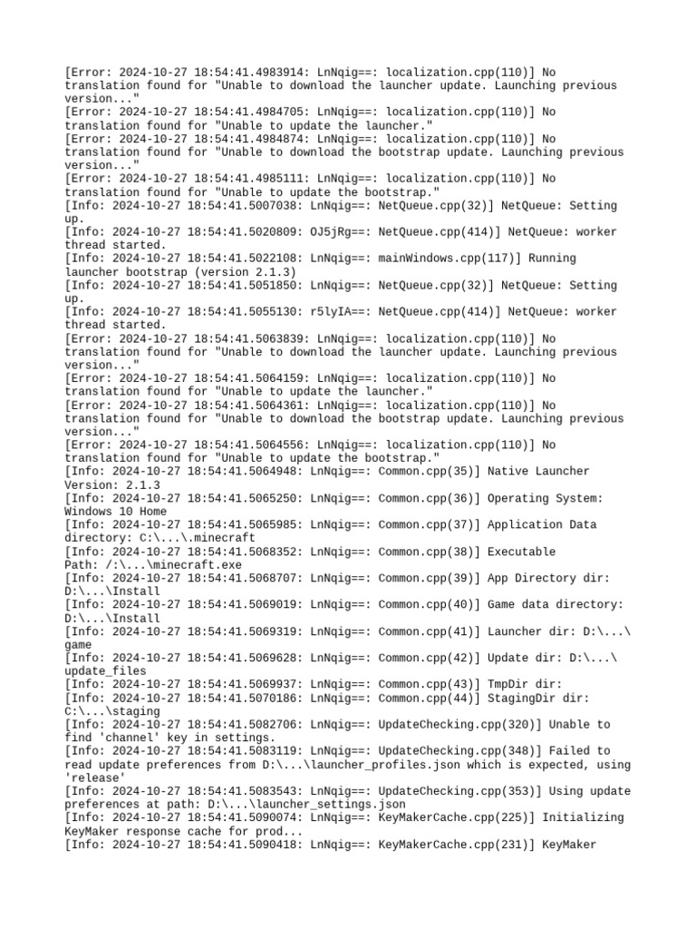 Launcher Update Errors and Info Logs | PDF | Operating System Families ...