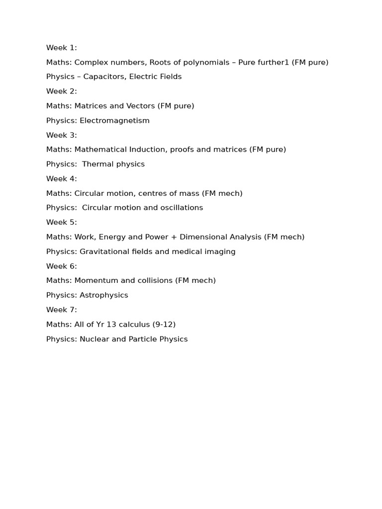 Weekly Schedule M+P | PDF