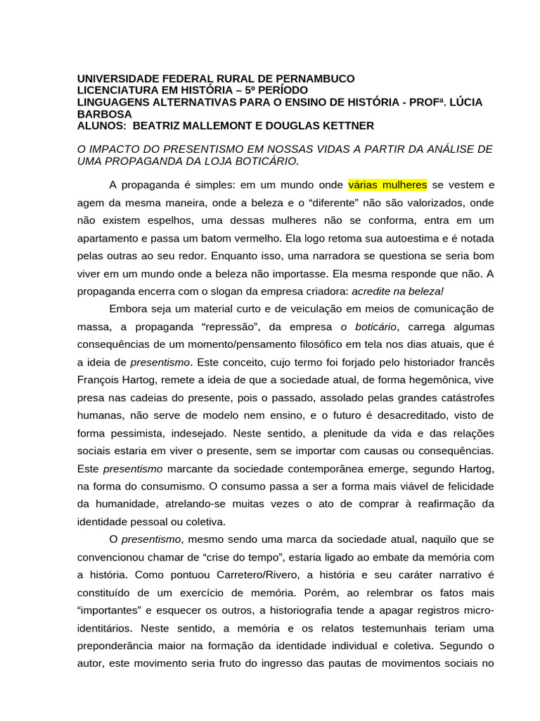O Impacto Do Presentismo em Nossas Vidas | PDF | Beleza | Propagandismo