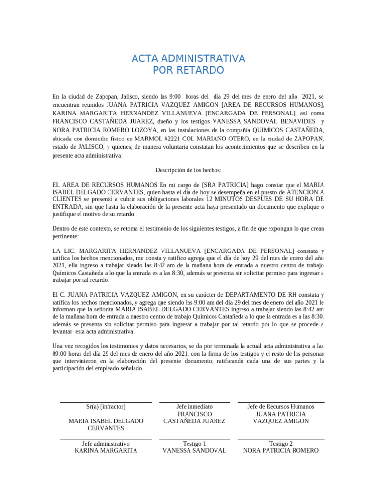 Acta por Retardo Laboral en Zapopan | PDF | Gestión de recursos humanos