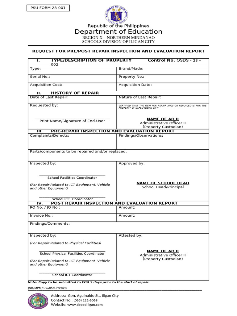 Repair Inspection Request Form | PDF | Business | Finance & Money ...