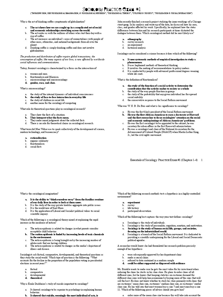 Practice Exam 1 | PDF | Socialization | Sociology