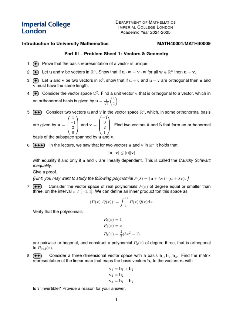 Problemsheet iii 1 pdf basis linear algebra vector space