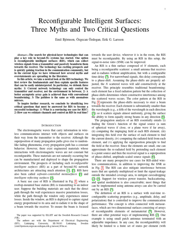 Reconfigurable Intelligent Surfaces | PDF | Mirror | Antenna (Radio)