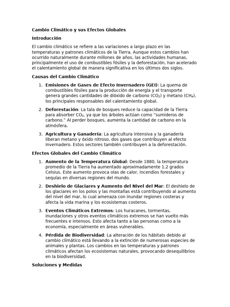 Efectos y Soluciones del Cambio Climático | PDF | Gases de efecto ...
