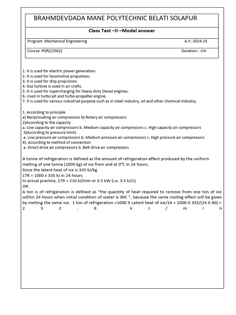 Class Test 2 Model Answer Power Engineering | PDF | Jet Engine | Propulsion
