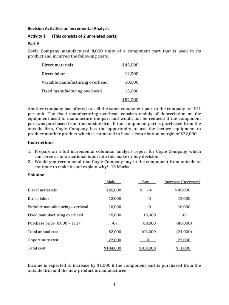 Revision Activities On Incremental Analysis | PDF | Business Economics ...