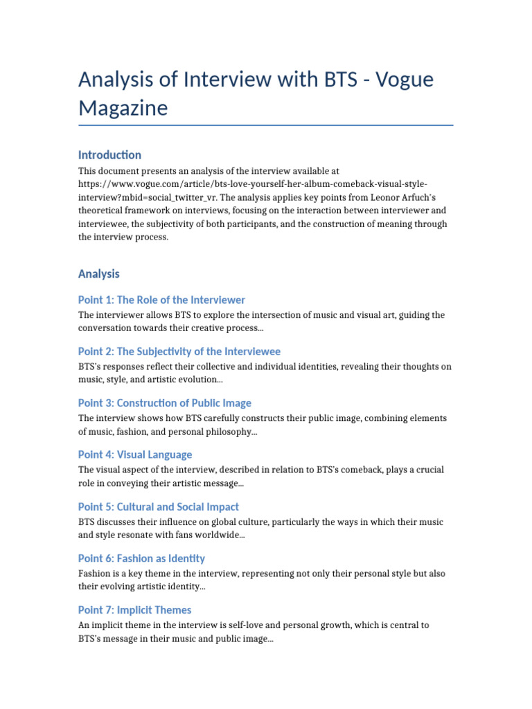 BTS Interview Analysis for Fans | PDF | Social Science | History